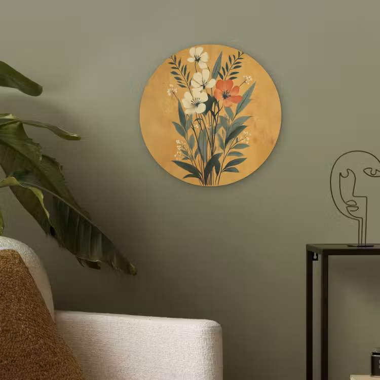 Bladeren - Boeket - Bloemen - Geel Akoestische PET Vilt - Rond klein -sfeer2