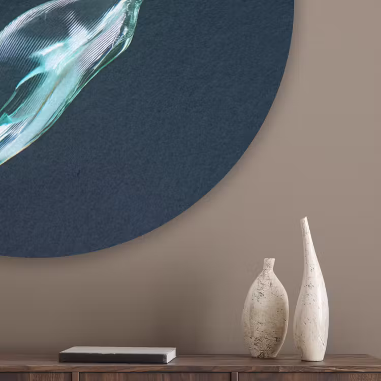 Bladeren - Bloem - Glazen - Donkerblauw Akoestische PET Vilt - Rond klein -sfeer5_closeup