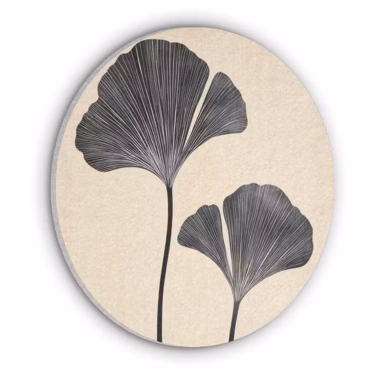 Bladeren - Minimalistisch - Zwart Akoestische PET Vilt - Rond klein -3d