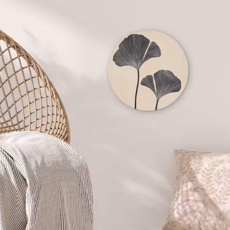 Bladeren - Minimalistisch - Zwart Akoestische PET Vilt - Rond klein -sfeer4