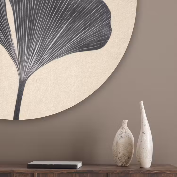 Bladeren - Minimalistisch - Zwart Akoestische PET Vilt - Rond klein -sfeer5_closeup