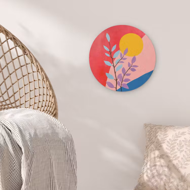 Bladeren - Zon - Abstracte vormen Akoestische PET Vilt - Rond klein -sfeer4