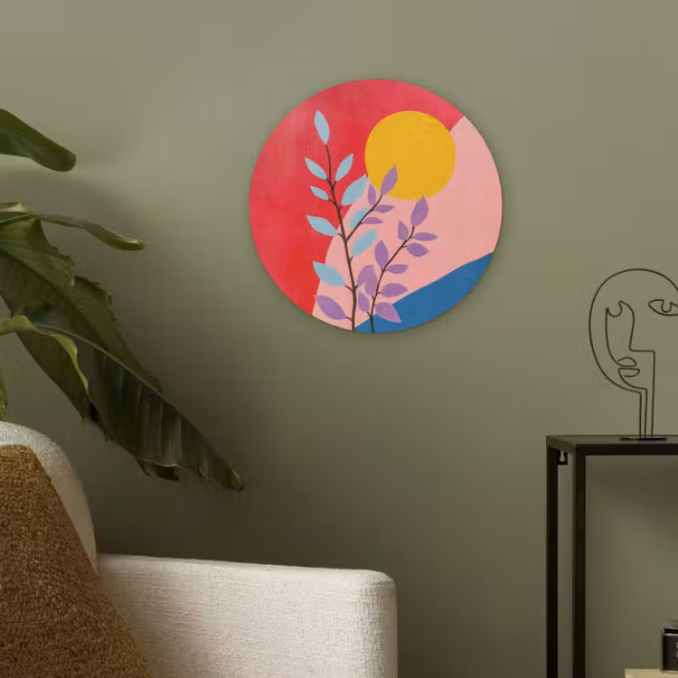 Bladeren - Zon - Abstracte vormen Akoestische PET Vilt - Rond klein -sfeer2