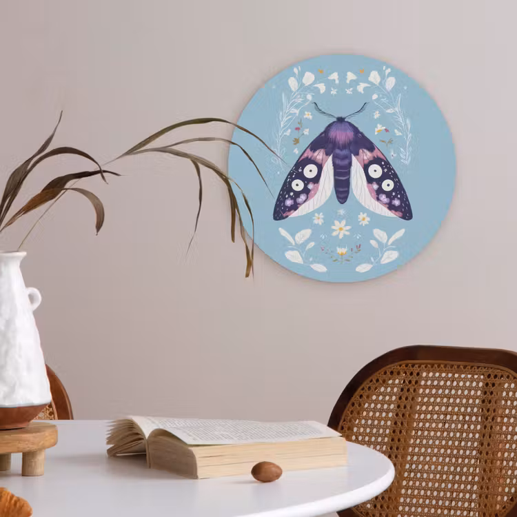 Bladeren - Wit - Vlinder - Insect Akoestische PET Vilt - Rond klein -sfeer3