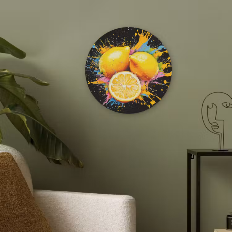 Citroen - Graffiti - Kleurrijk - Verf - Modern Akoestische PET Vilt - Rond klein -sfeer2