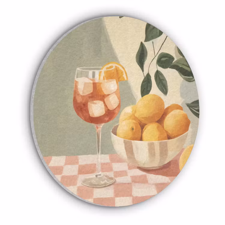 Citroenen - Glas - Tafelkleed - Geblokt Akoestische PET Vilt - Rond klein -3d