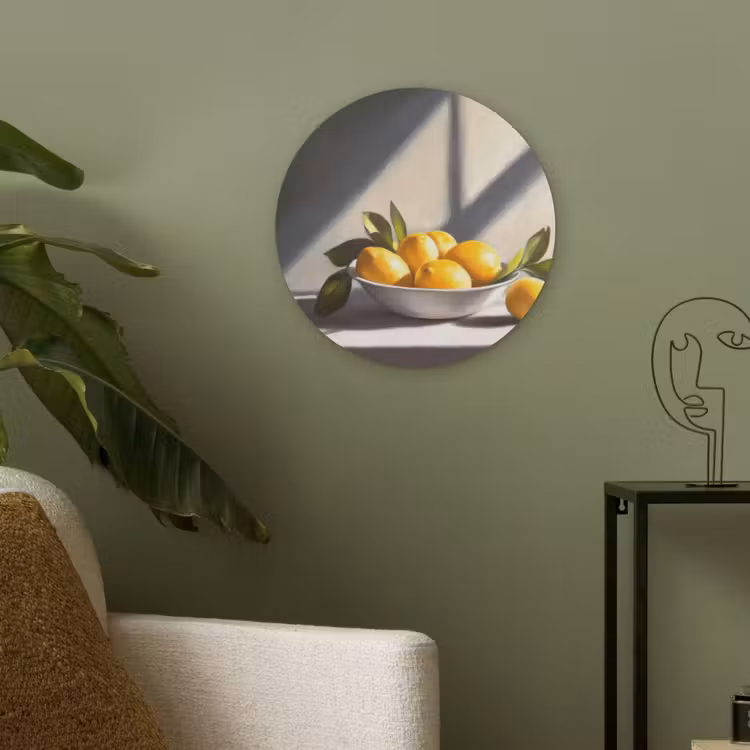 Citroenen - Stilleven - Geel Akoestische PET Vilt - Rond klein -sfeer2