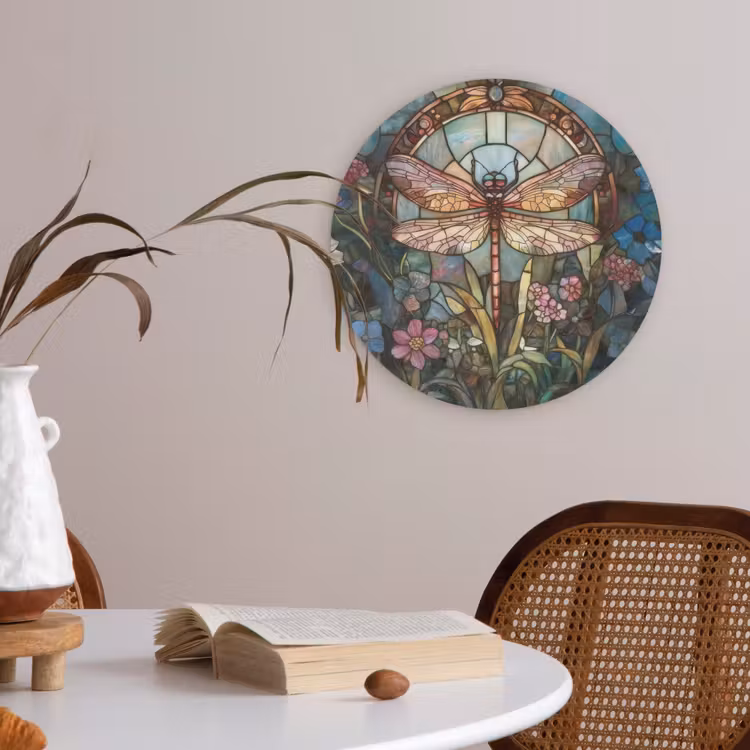 Libelle - Mozaïek - Bloemen - Kleurrijk Akoestische PET Vilt - Rond klein -sfeer3