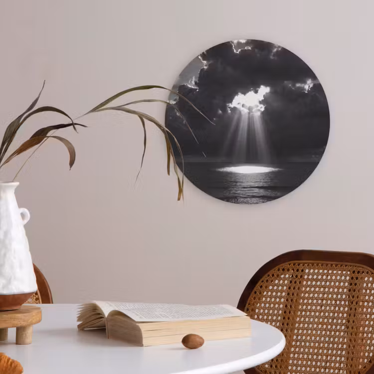 Licht - Wolken - Zee - Zwart-wit - Natuur Akoestische PET Vilt - Rond klein -sfeer3