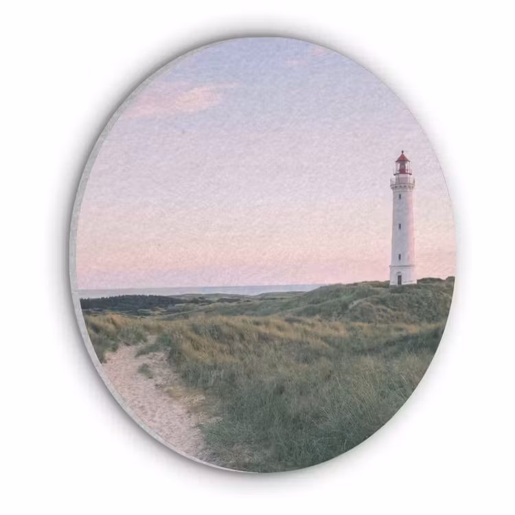 Vuurtoren - Duinlandschap - Zee Akoestische PET Vilt - Rond klein -3d