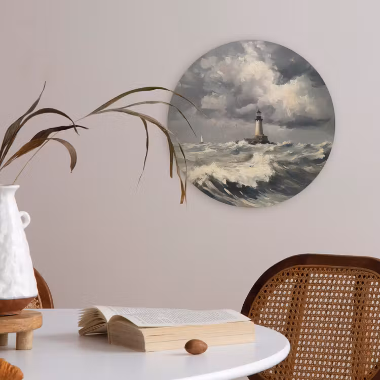 Vuurtoren - Golven - Storm Akoestische PET Vilt - Rond klein -sfeer3