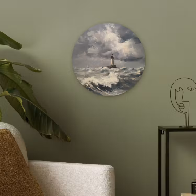 Vuurtoren - Golven - Storm Akoestische PET Vilt - Rond klein -sfeer2