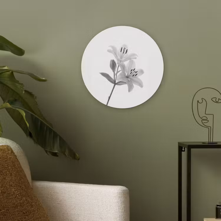 Lelies - Elegant - Zwart - Wit Akoestische PET Vilt - Rond klein -sfeer2