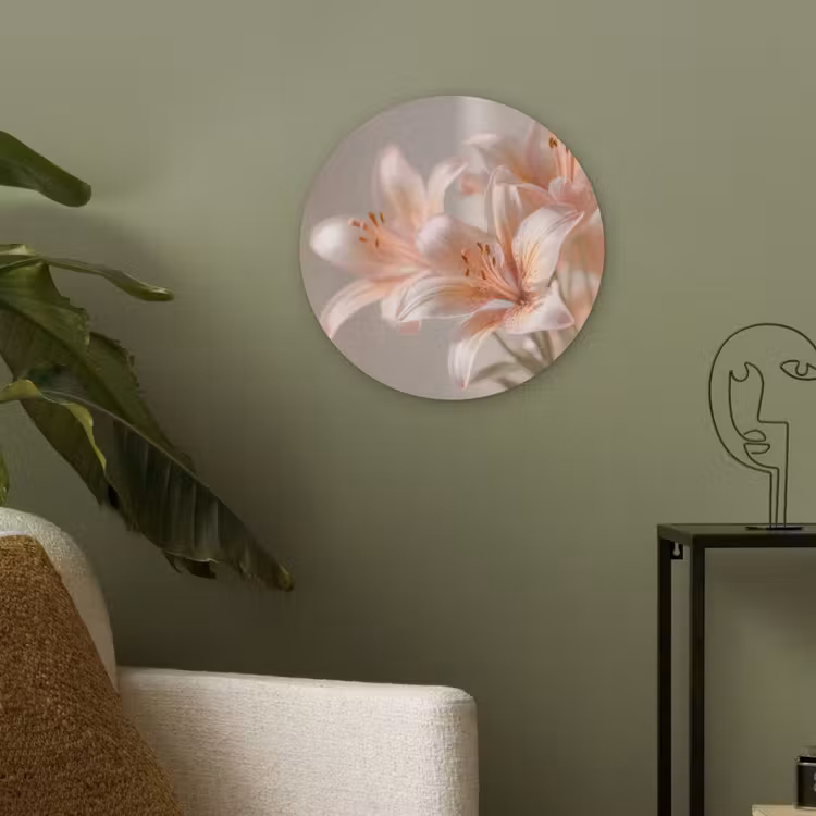 Lelies - Meeldraden - Roze - Wazig Akoestische PET Vilt - Rond klein -sfeer2