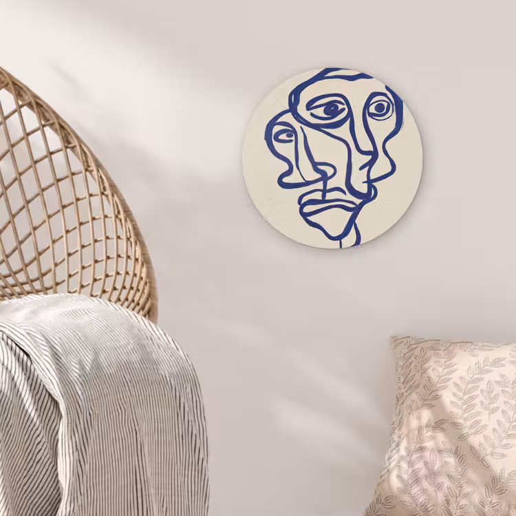 Lijntekening - Overlappende gezichten - Donkerblauw Akoestische PET Vilt - Rond klein -sfeer4