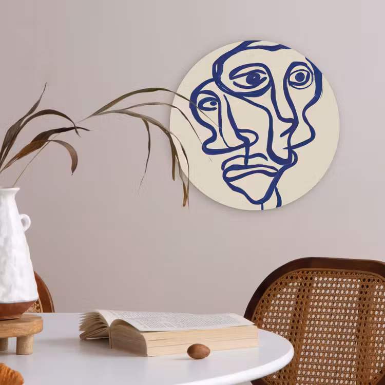 Lijntekening - Overlappende gezichten - Donkerblauw Akoestische PET Vilt - Rond klein -sfeer3