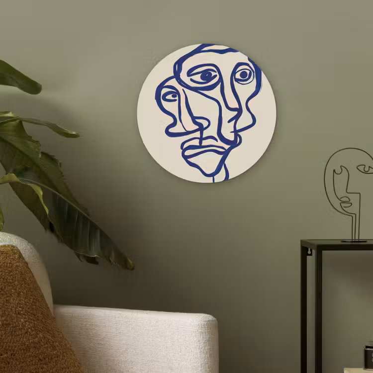 Lijntekening - Overlappende gezichten - Donkerblauw Akoestische PET Vilt - Rond klein -sfeer2