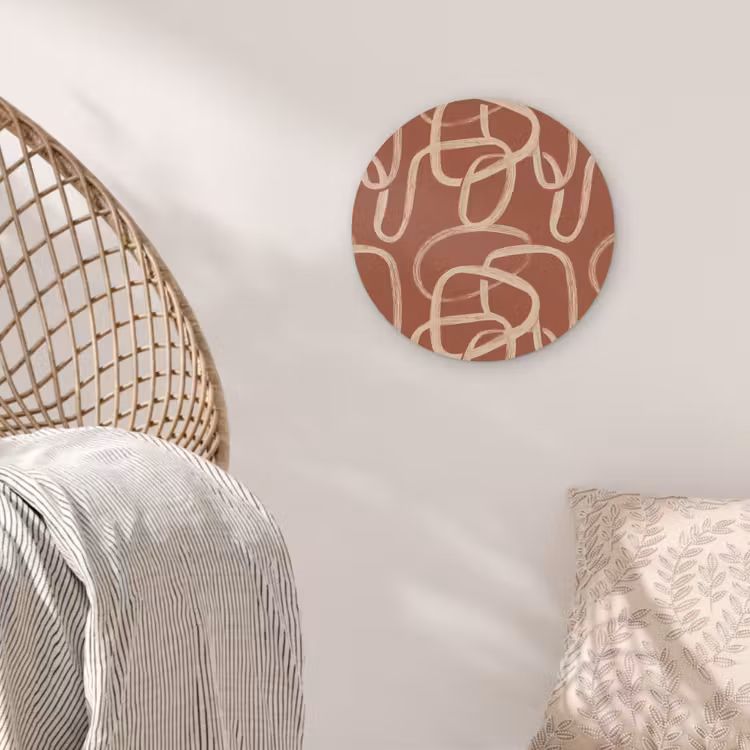 Lijnen - Abstract - Organisch - Terracotta - Crème Akoestische PET Vilt - Rond klein 838 -sfeer4