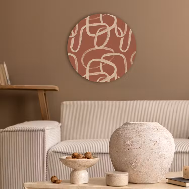 Lijnen - Abstract - Organisch - Terracotta - Crème Akoestische PET Vilt - Rond klein 838 -sfeer1