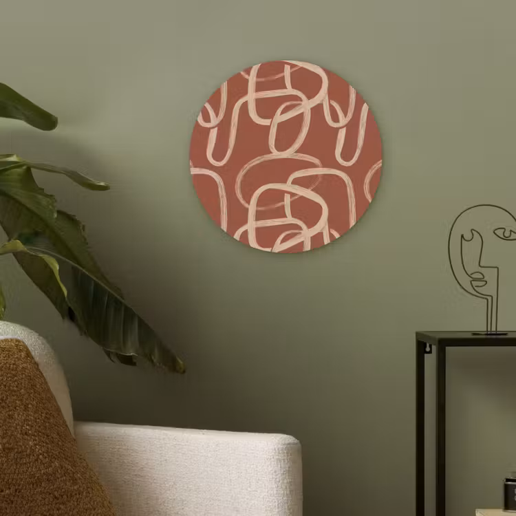 Lijnen - Abstract - Organisch - Terracotta - Crème Akoestische PET Vilt - Rond klein 838 -sfeer2