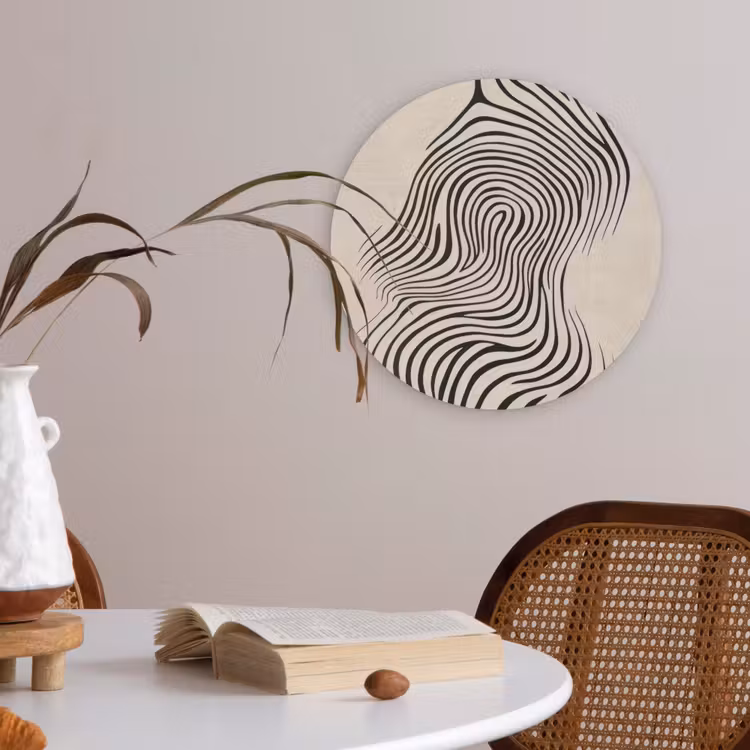 Lijnen - Abstract - Golvend - Zwart Akoestische PET Vilt - Rond klein -sfeer3