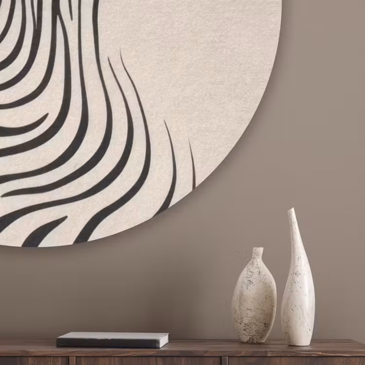 Lijnen - Abstract - Golvend - Zwart Akoestische PET Vilt - Rond klein -sfeer5_closeup