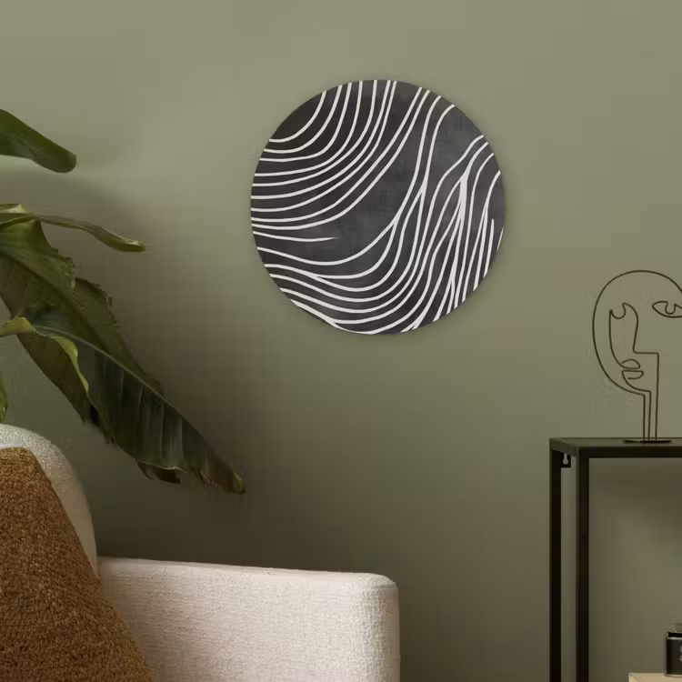 Lijnen - Patroon - Abstract - Wit Akoestische PET Vilt - Rond klein -sfeer2