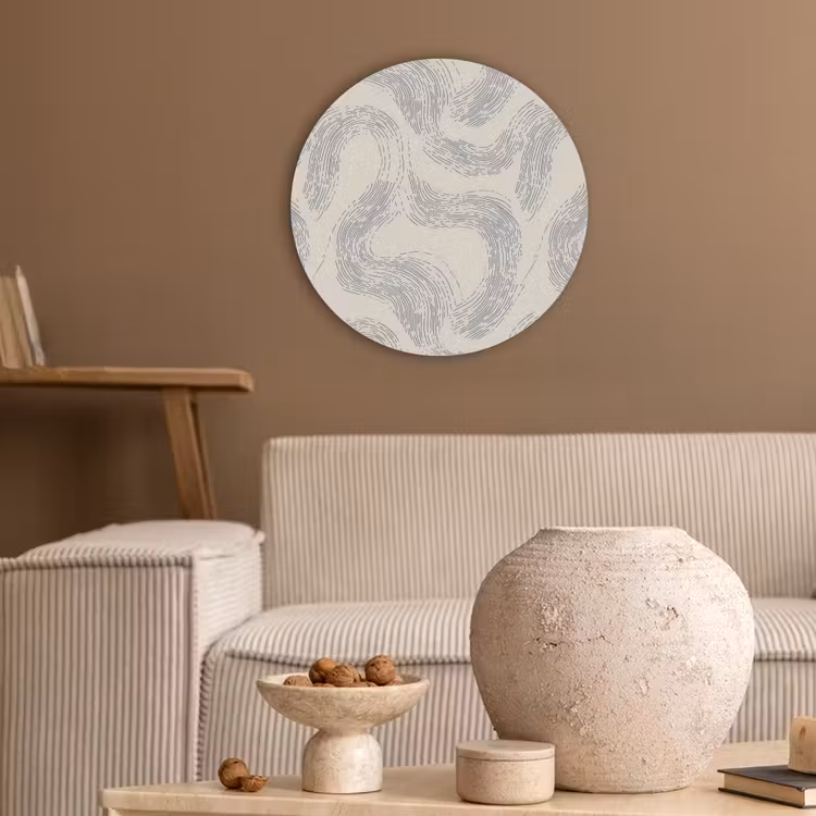 Lijnen - Patroon - Beige - Minimalistisch Akoestische PET Vilt - Rond klein 838 -sfeer1