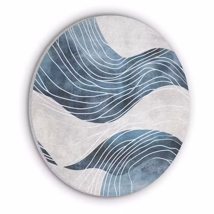 Lijnen - Golven - Abstract - Blauw Akoestische PET Vilt - Rond klein -3d