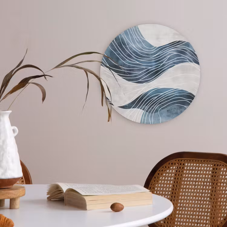 Lijnen - Golven - Abstract - Blauw Akoestische PET Vilt - Rond klein -sfeer3