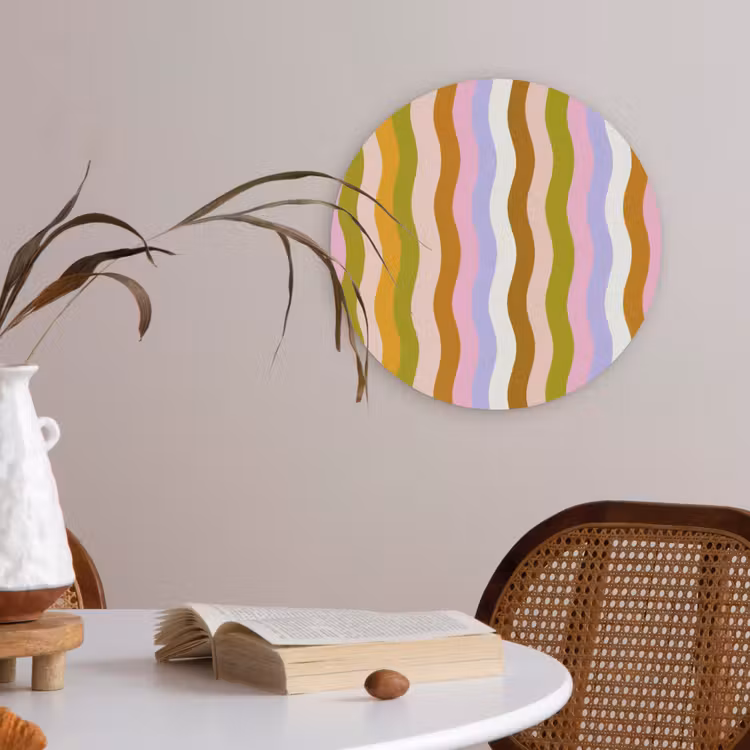 lijnen - Golven - Pastelkleuren - Patroon Akoestische PET Vilt - Rond klein -sfeer3