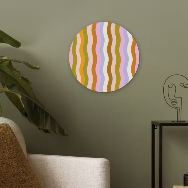 lijnen - Golven - Pastelkleuren - Patroon Akoestische PET Vilt - Rond klein -sfeer2