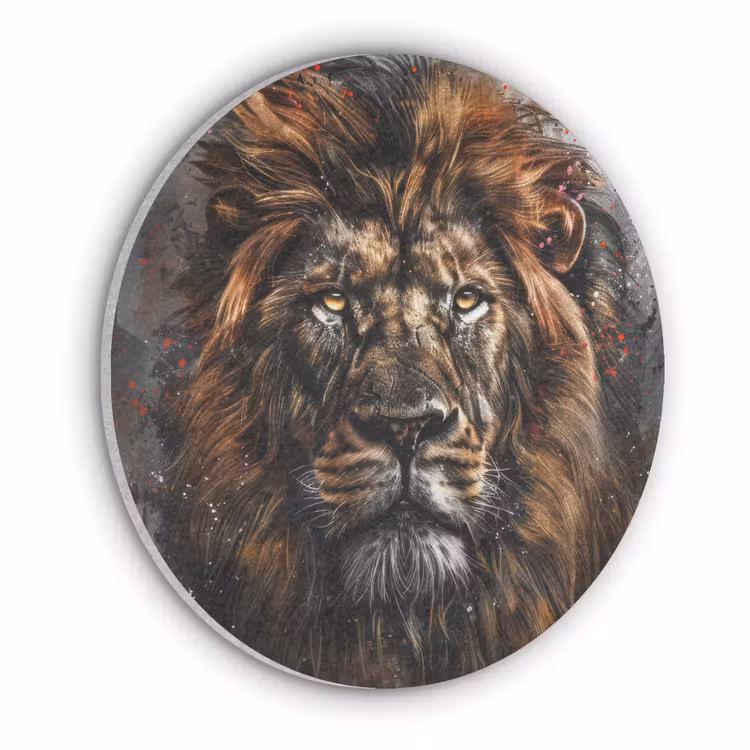 Leeuw - Dieren - Portret - Zwart - Luxe Akoestische PET Vilt - Rond klein -3d