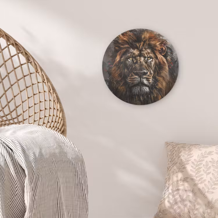 Leeuw - Dieren - Portret - Zwart - Luxe Akoestische PET Vilt - Rond klein -sfeer4