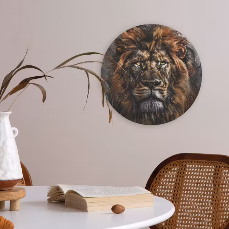 Leeuw - Dieren - Portret - Zwart - Luxe Akoestische PET Vilt - Rond klein -sfeer3