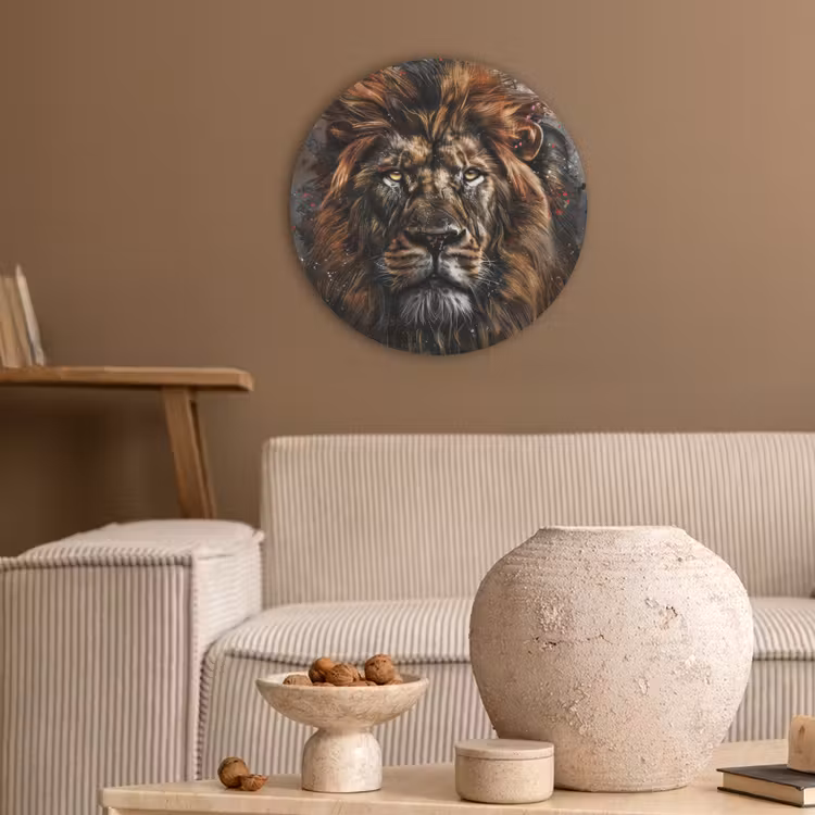 Leeuw - Dieren - Portret - Zwart - Luxe Akoestische PET Vilt - Rond klein -sfeer1
