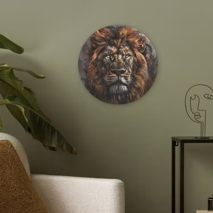 Leeuw - Dieren - Portret - Zwart - Luxe Akoestische PET Vilt - Rond klein -sfeer2
