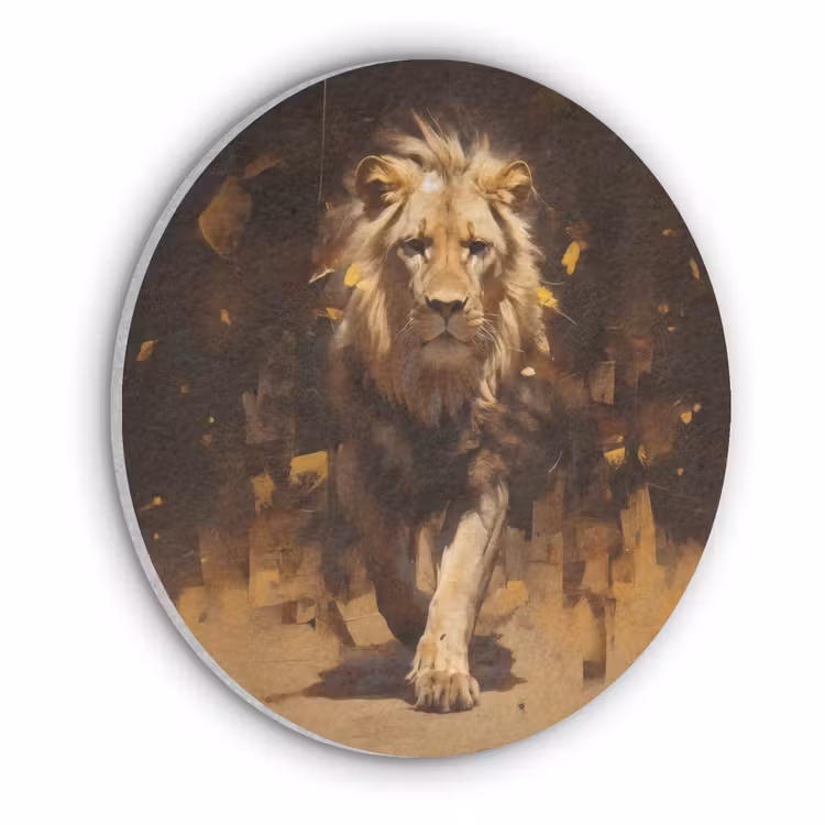 Leeuw - Geschilderd - Abstract - Goud Akoestische PET Vilt - Rond klein -3d