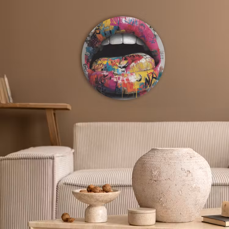 Lippen - Graffiti - Expressief Akoestische PET Vilt - Rond klein -sfeer1
