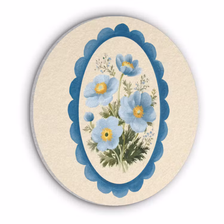 Lijst - Bloemen - Lichtblauw - Illustratie Akoestische PET Vilt - Rond klein -3d