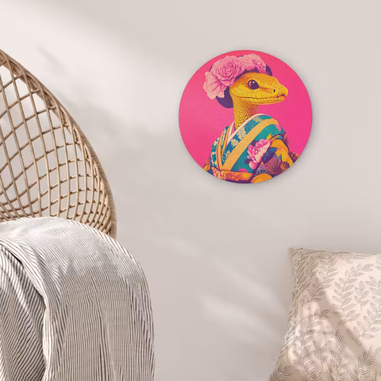Hagedis - Bloemen - Roze - Kimono Akoestische PET Vilt - Rond klein -sfeer4
