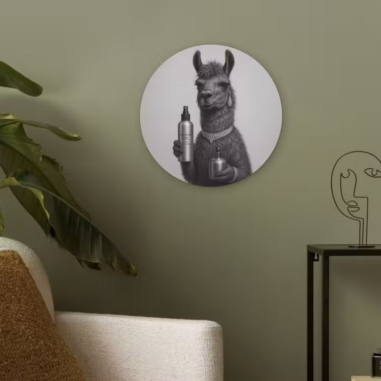 Lama - Flessen - Zwart - Wit Akoestische PET Vilt - Rond klein -sfeer2