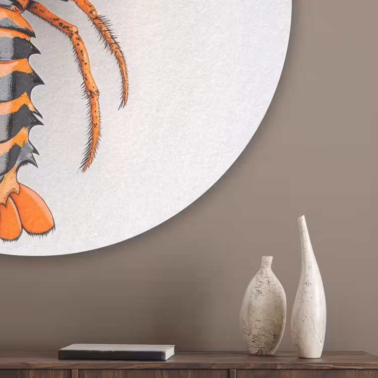 Kreeft - Zwart - Oranje - Wit - Uniek Akoestische PET Vilt - Rond klein -sfeer5_closeup