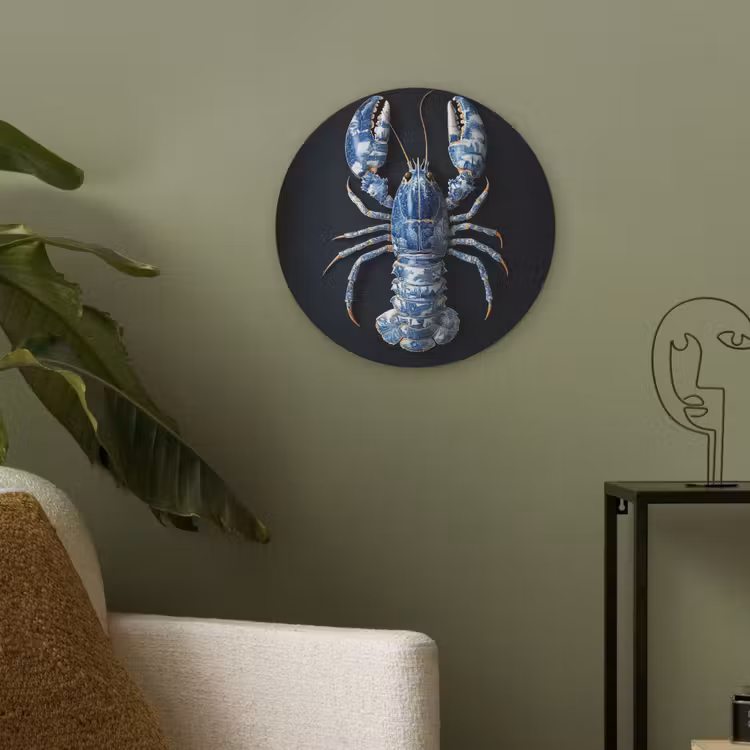 Kreeft - Delftsblauw - Schild - Stoer Akoestische PET Vilt - Rond klein -sfeer2