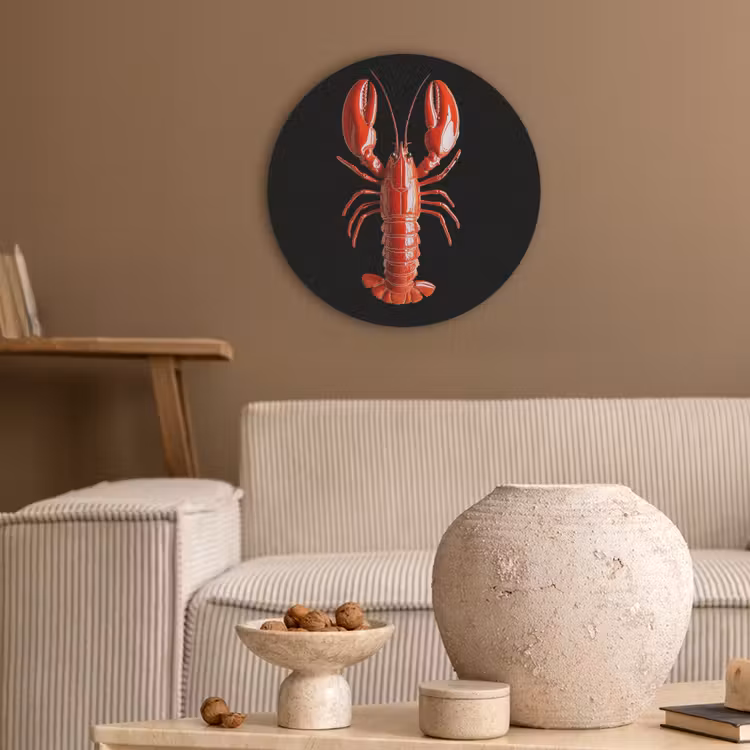 Kreeft - Glossier Rood - Zwart Akoestische PET Vilt - Rond klein -sfeer1