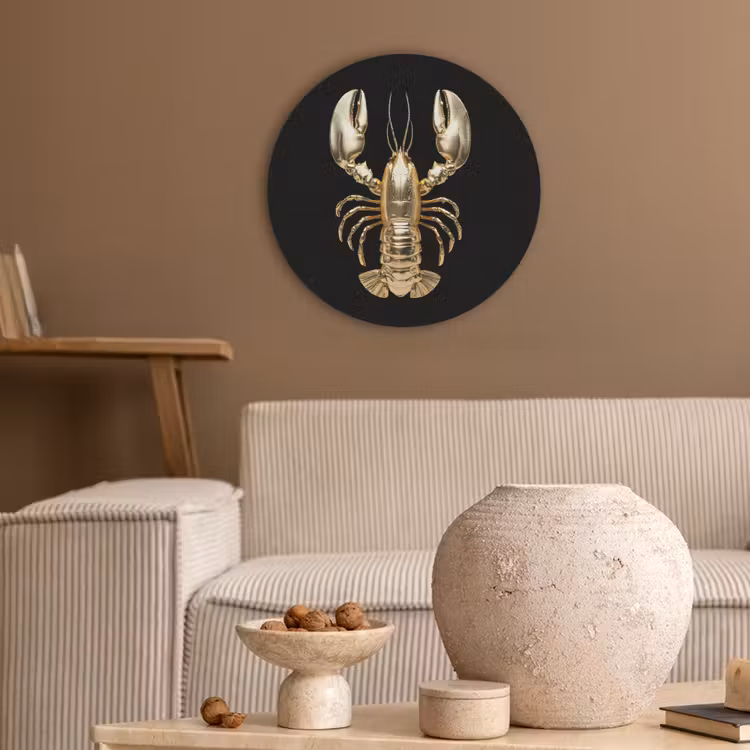 Kreeft - Goud - Textuur - Zwart Akoestische PET Vilt - Rond klein -sfeer1