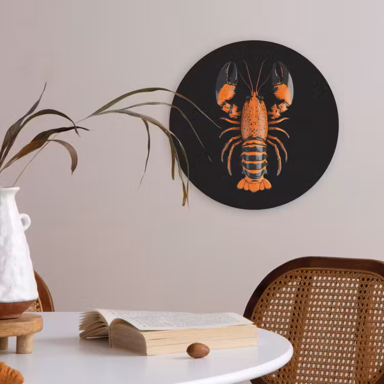 Kreeft - Oranje - Zwart - Modern Akoestische PET Vilt - Rond klein -sfeer3