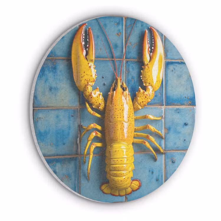 Kreeft - Geel - Blauw - Tegels Akoestische PET Vilt - Rond klein -3d