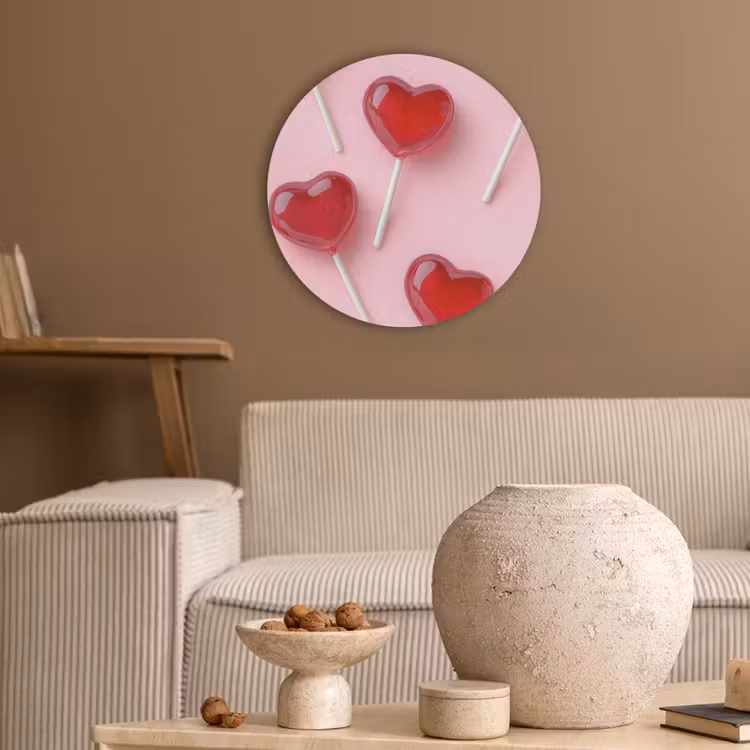Lollies - Hartjes - Roze Akoestische PET Vilt - Rond klein -sfeer1