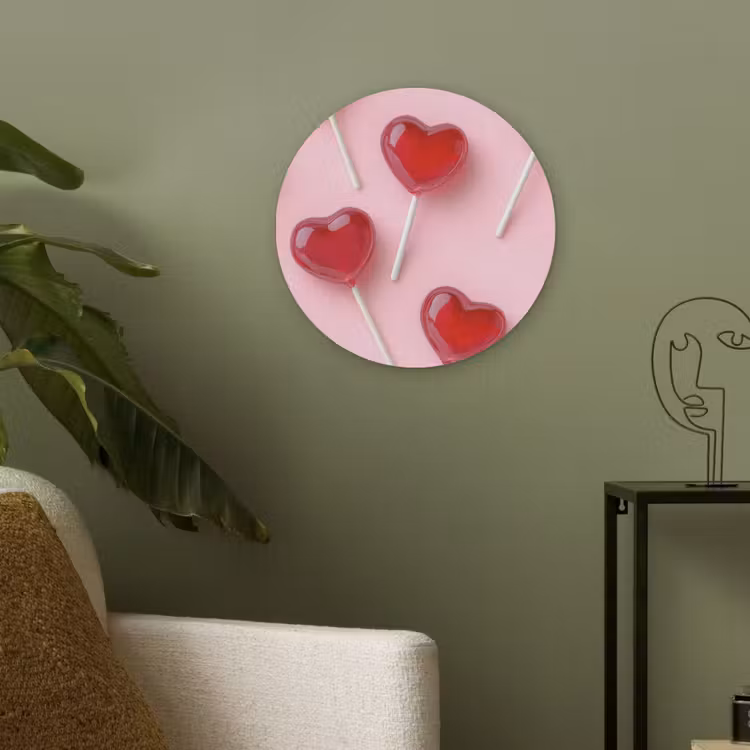 Lollies - Hartjes - Roze Akoestische PET Vilt - Rond klein -sfeer2